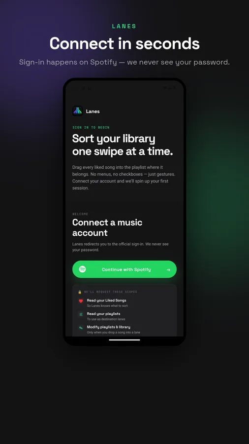 Lanes on Android, screen 1